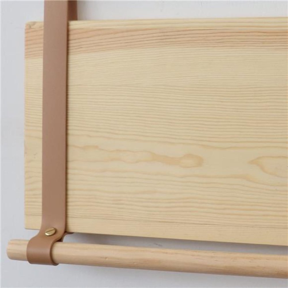 Wall Wood Floating Shelves, PU Leather Strap Storage Shelves, Set of 2 - Picture 3 of 7